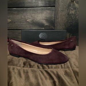 Vince Camuto, size 12, new in box, elegant deep burgundy suede flats, comfort